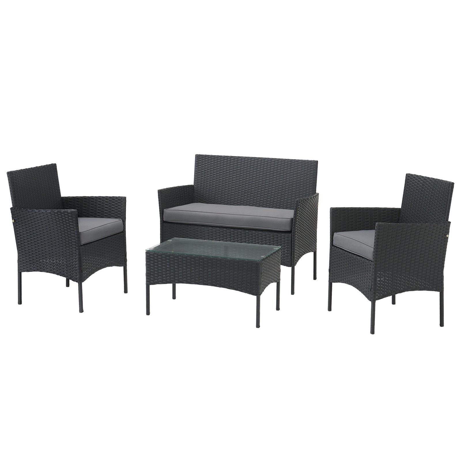 4PC Patio Furniture Sets Outdoor Rattan Cushion Sofa Chairs Table Combo, Gray
