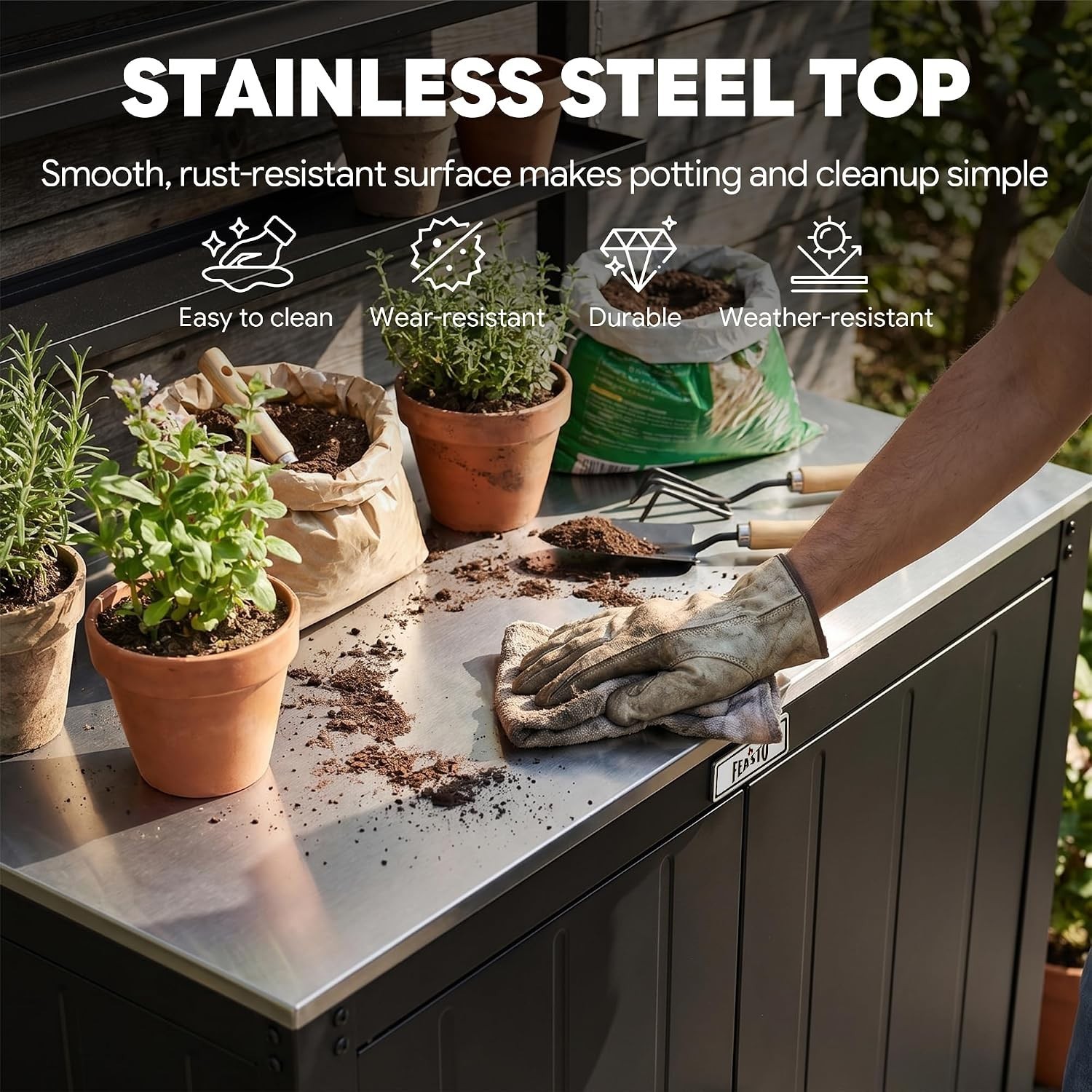 Multi-Purpose Black Gardening Workstation with Raised-Edge & Removable Hutch