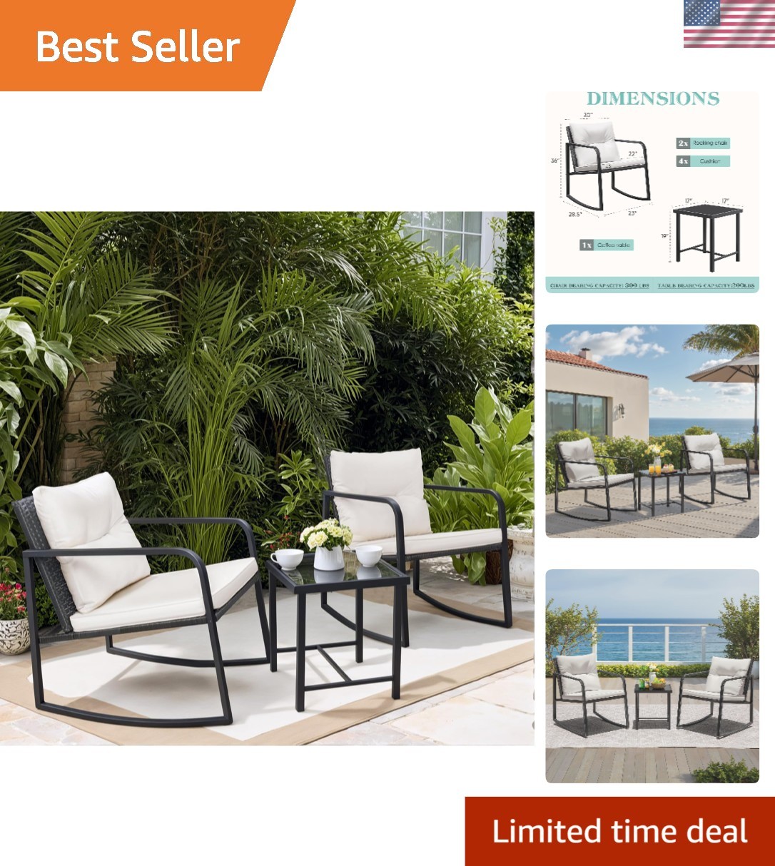 Durable Outdoor 3-Piece Rocking Bistro Set – Perfect for Relaxing Conversations