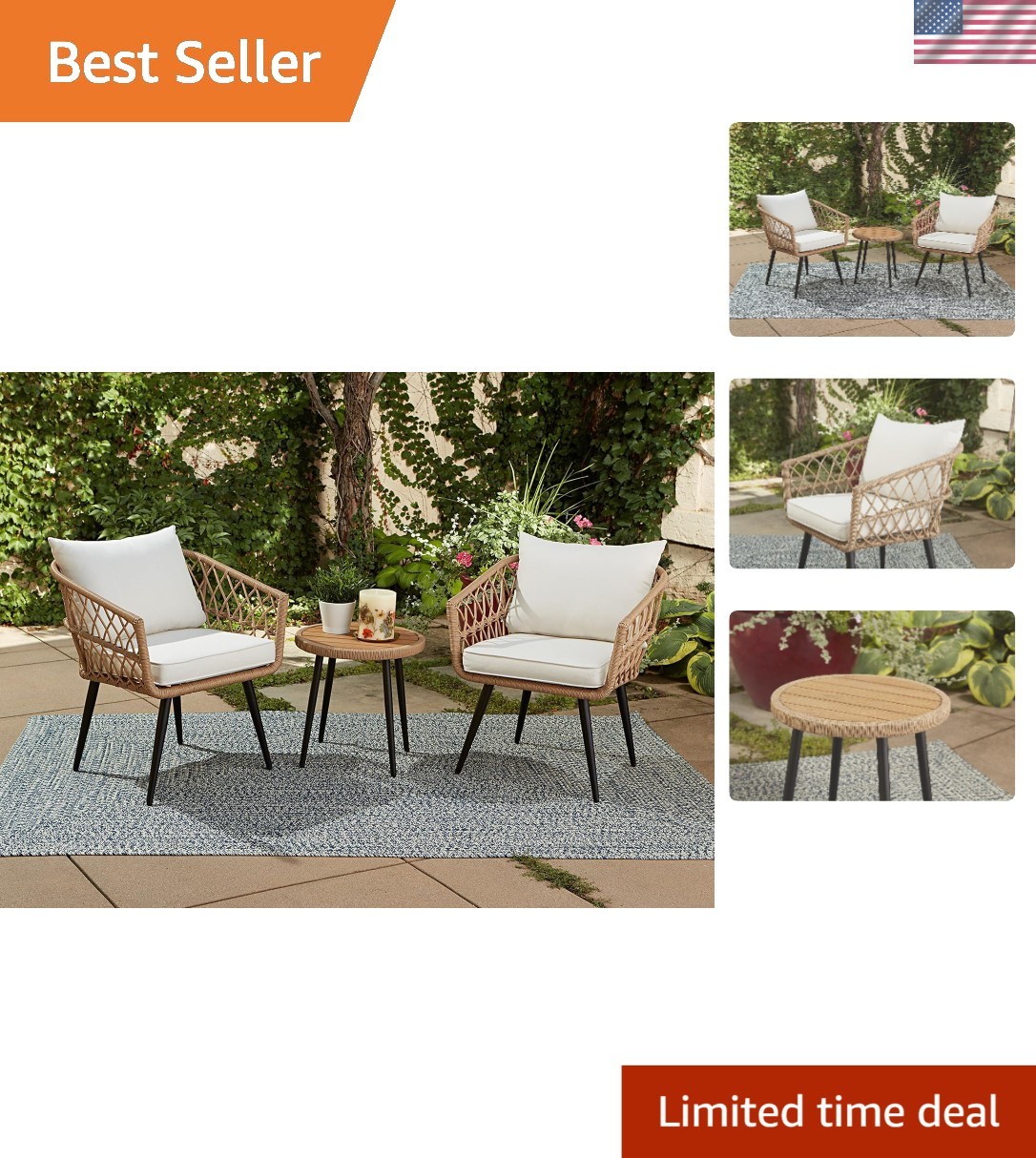 Hermosa 3-Piece Aluminum & Wicker Set – Perfect for Stylish Outdoor Relaxation