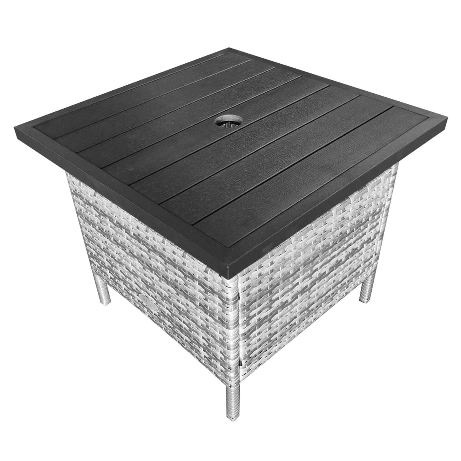 22″ Patio Rattan Square Side End Table Garden Bistro Umbrella Stand Table W/Hole