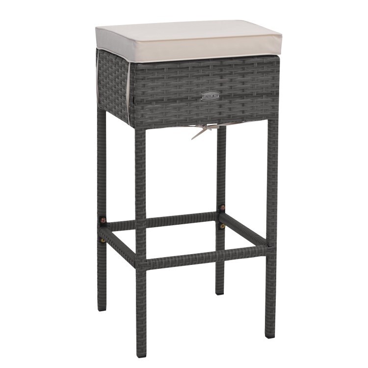 5 Pcs Outdoor Wicker Bar Table Set w/ Hidden Storage Shelf 4 Cushioned Bar Stool