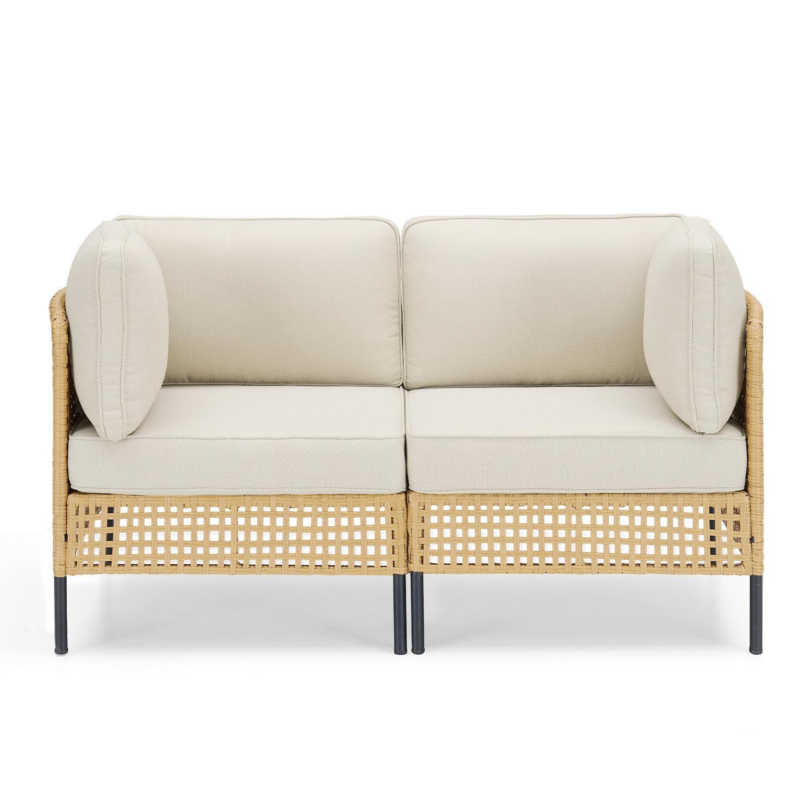 Outdoor Wicker Sofa Boho Patio Sectional Loveseat Furniture Set with Beige