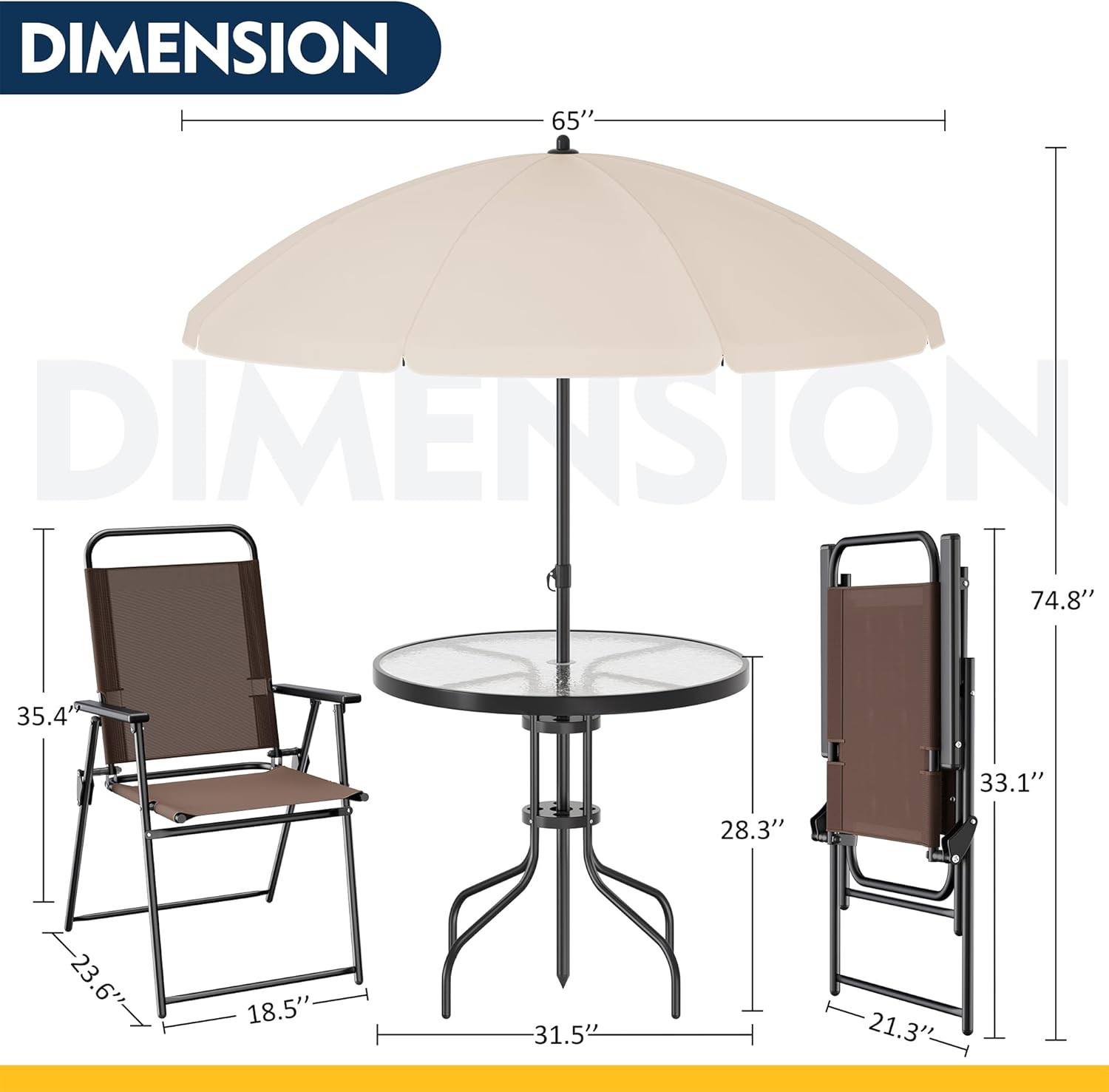 6 Piece Patio Dining Set with Umbrella, Outdoor Furniture Set with 4 Folding