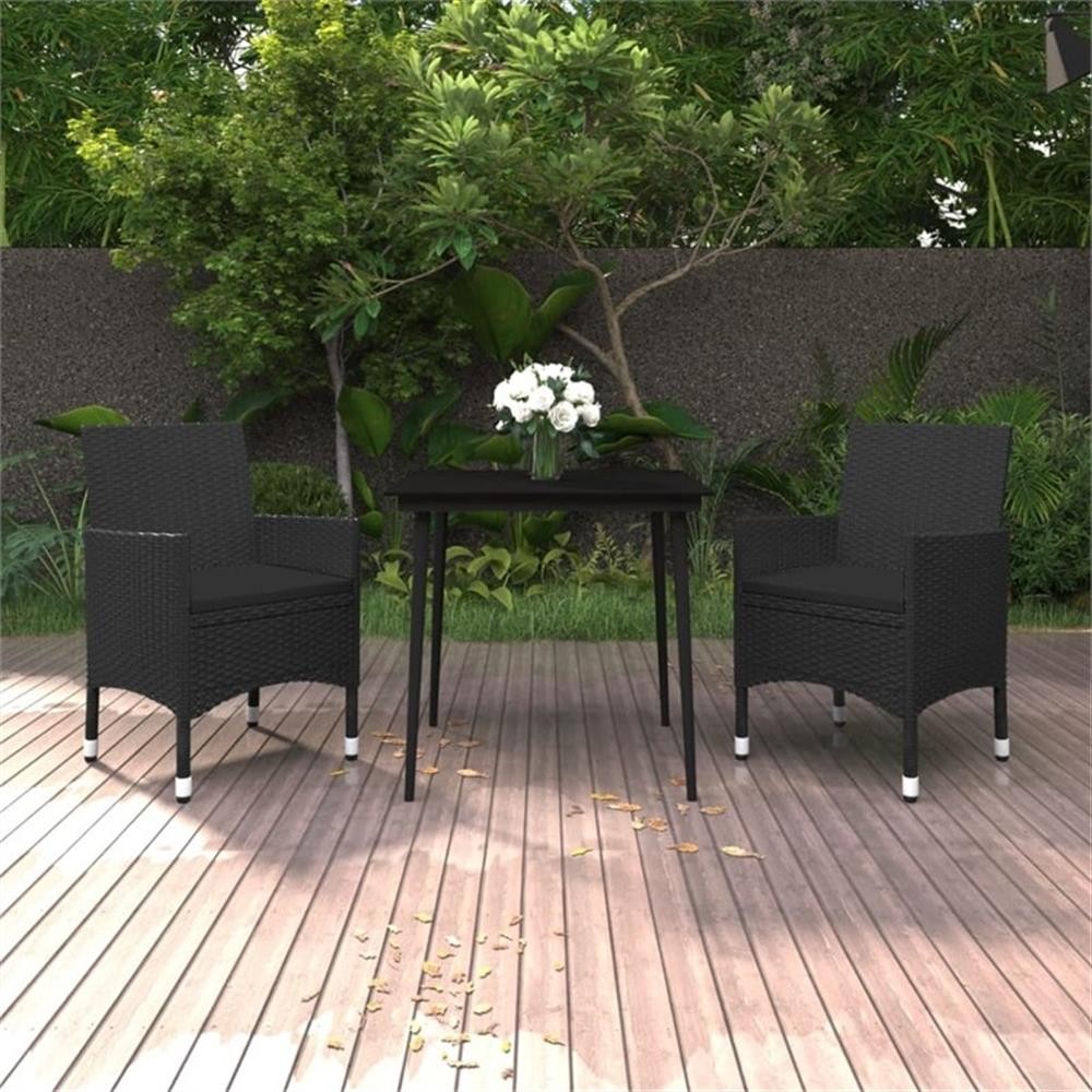 Bowery Hill Poly Rattan & Glass Medium Garden Dining Set in Black