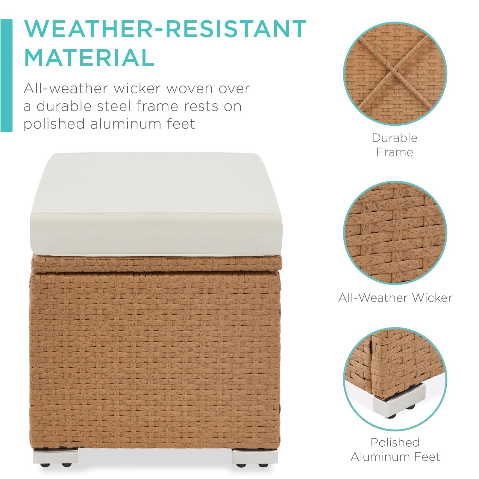 Set of 2 Wicker Ottomans – Multipurpose Outdoor Furniture, Patio Seating, Footre