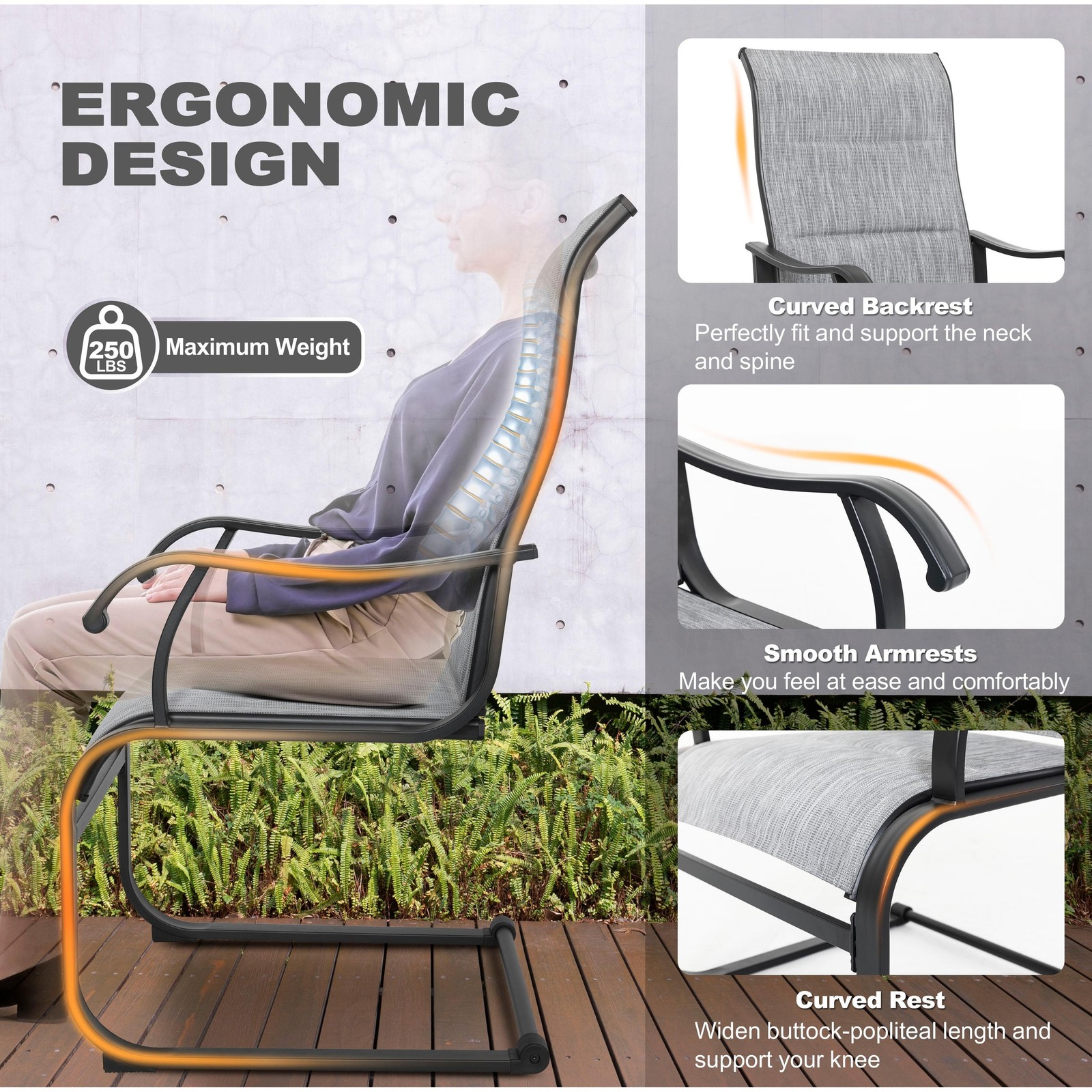 Nuu Garden 3-Piece Outdoor Bistro Set, Breathable Textilene, Durable Iron Frame