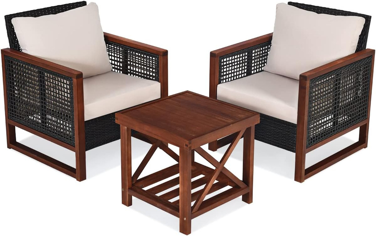 Stylish 3-Piece Wicker Patio Furniture Set with Cushions & Coffee Table