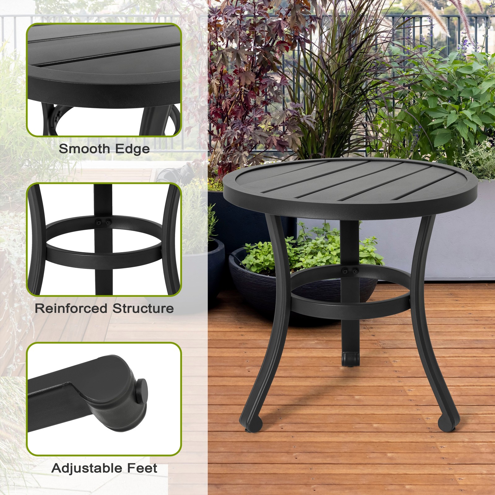 Nuu Garden 3-Piece Outdoor Bistro Set, Breathable Textilene, Durable Iron Frame