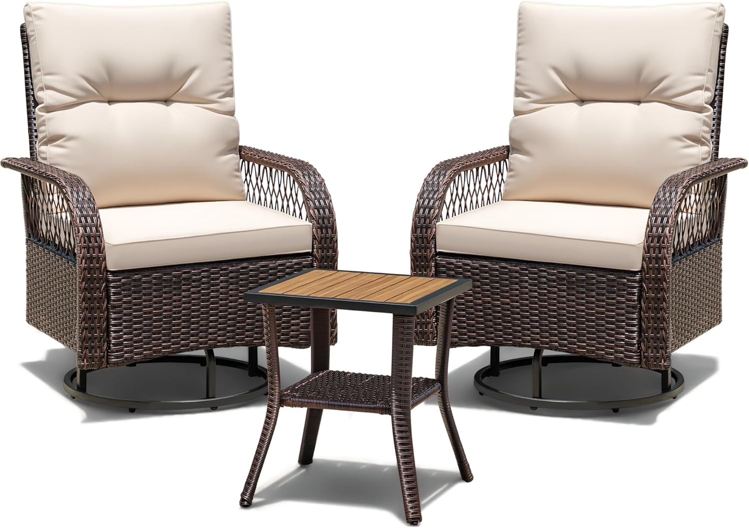 Devoko Patio Furniture Set Outdoor 3 Pieces Wicker Swivel Rocking Chairs Set of