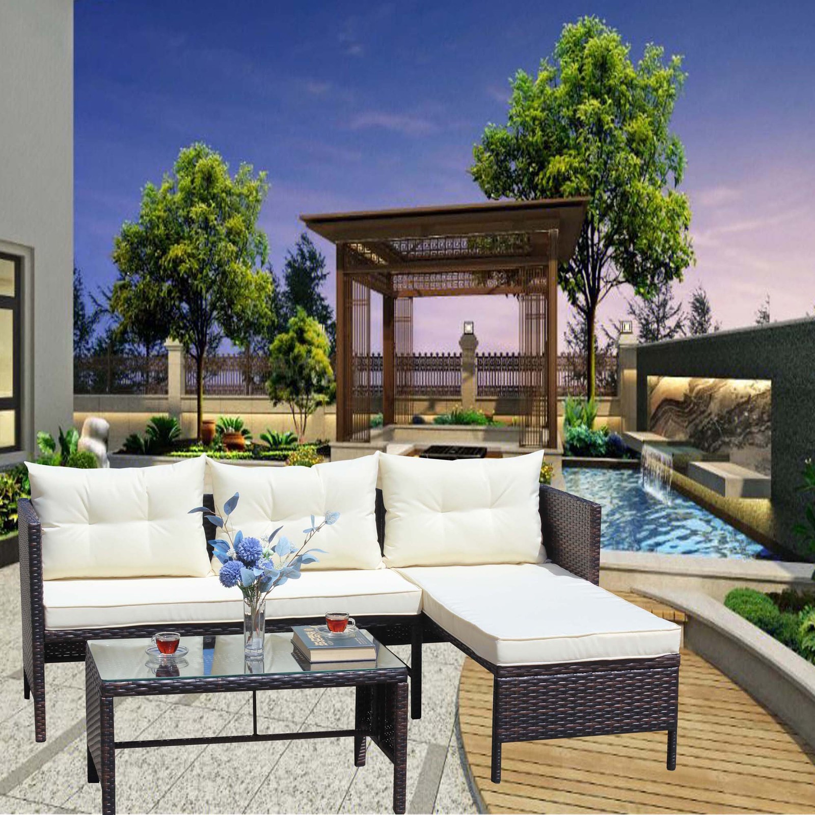 FUNIDEE 3-Piece Outdoor Patio Furniture Sets Conversation Sets Seating Sofas