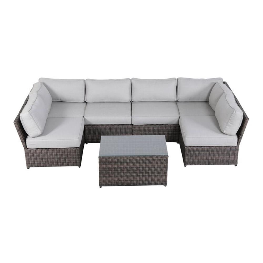 Living Source International 7-Piece Outdoor Set with Cushions in Brown/Gray