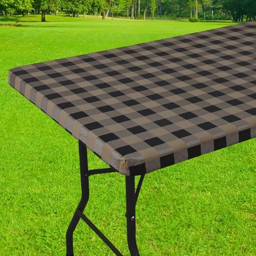 Rectangle Picnic Table Cloth, Elastic 72″ x 30″ (Rectangular) Black and Khaki