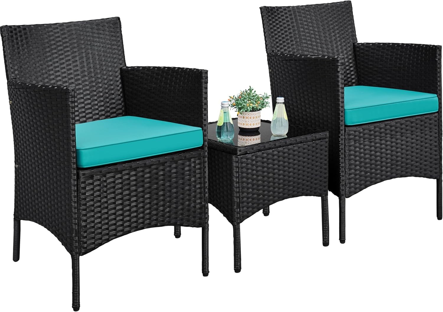 3 Pieces Patio Porch Furniture Set, Outdoor PE Rattan Wicker Conversation Set