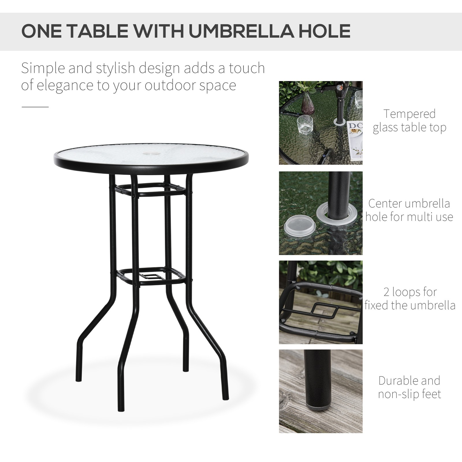 4 Piece Patio Bar Bistro Set Round Table with 2 Folding Chair Umbrella Outdoor