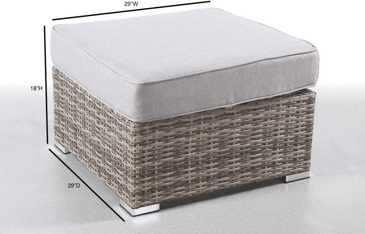 Fully Assembled Outdoor Ottoman with Cushion, Waterproof Patio Footstool