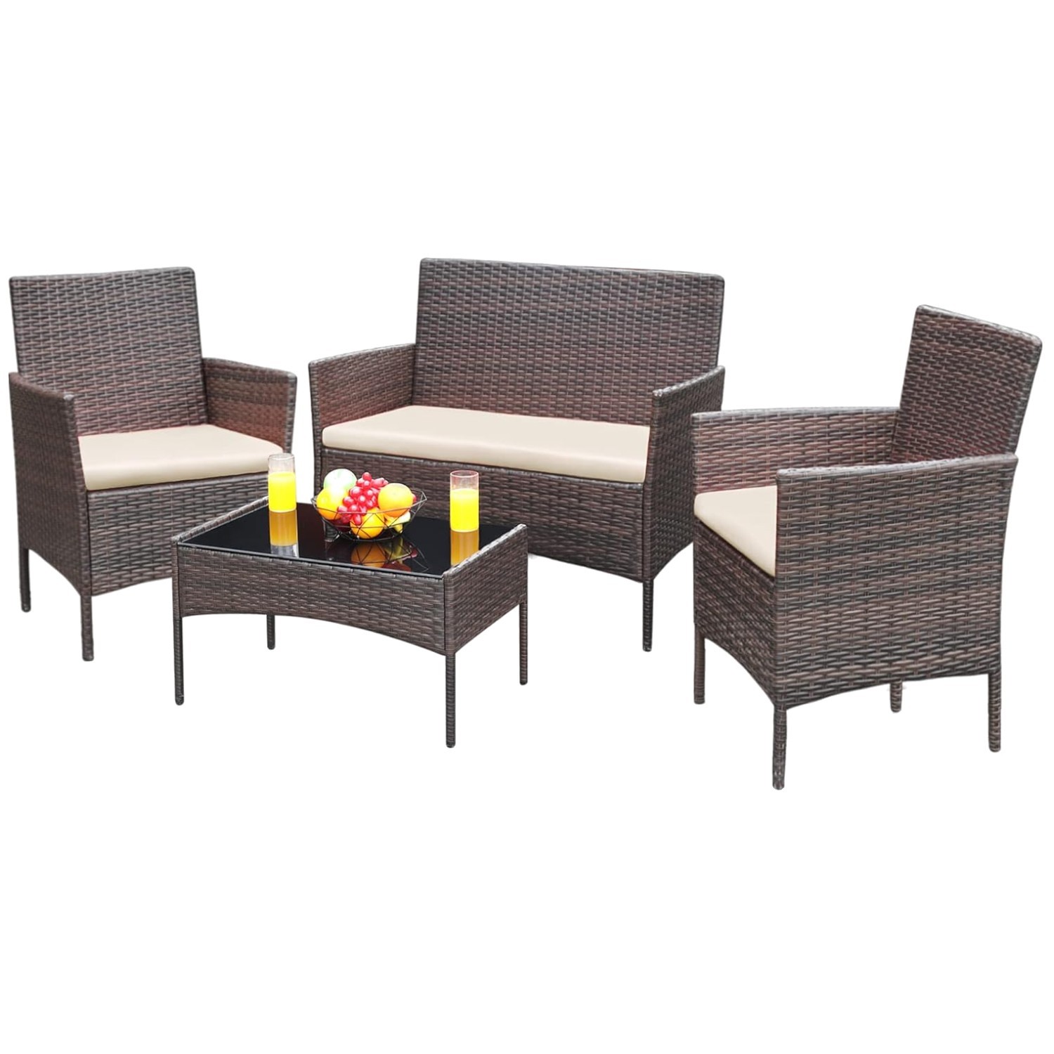Outdoor Wicker Rattan Furniture Set, Brown/Beige