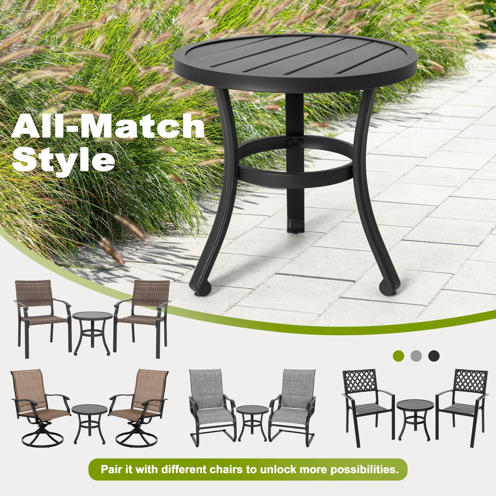 Nuu Garden 3-Piece Outdoor Bistro Set, Breathable Textilene, Durable Iron Frame