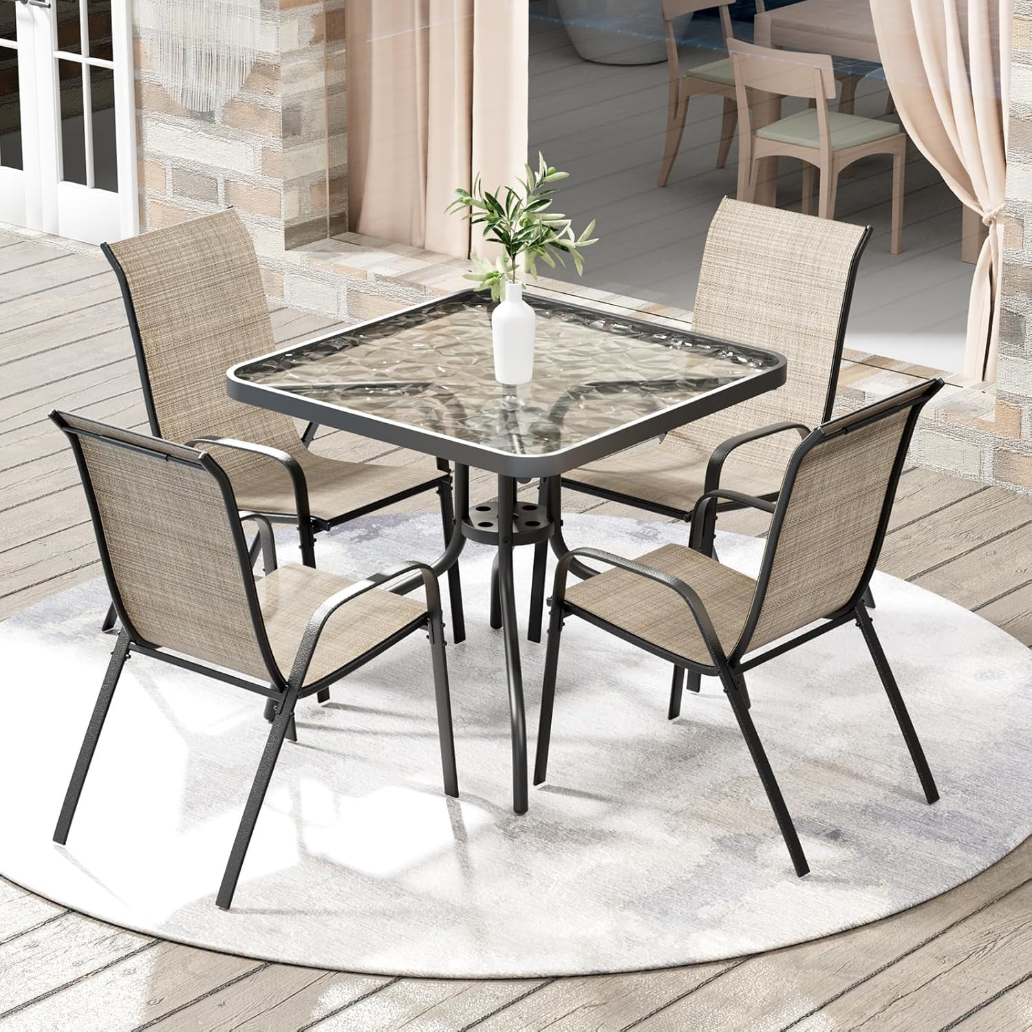 Arlopu 5 Piece Outdoor Patio Dining Set (Umbrella Not Included), Porch Furniture