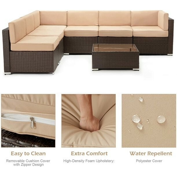 Danrelax 7-Piece Outdoor Sectional Sofa Patio Conversation Set, PE Rattan Wicker