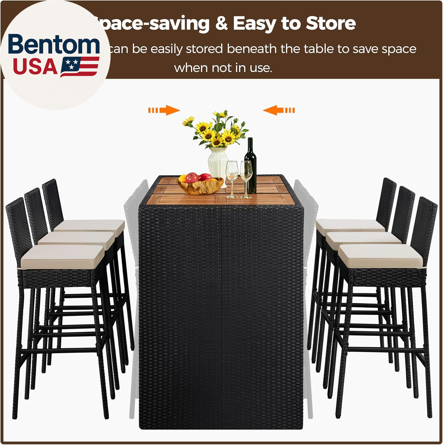 Yaheetech 7 Piece Patio Dining Set Outdoor Acacia Wood Bar Table and Chairs with