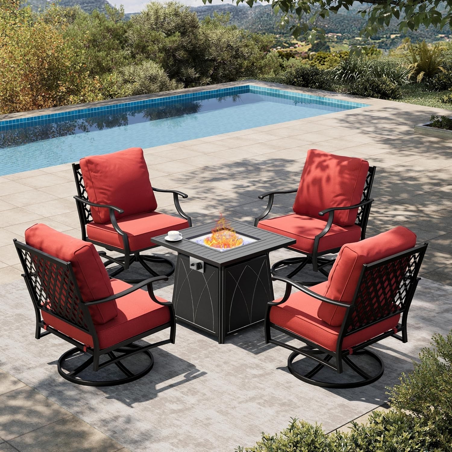 5 PCS Patio Furniture Set Garden Lawn Outdoor Set with Gas Fire Pit Table Heater