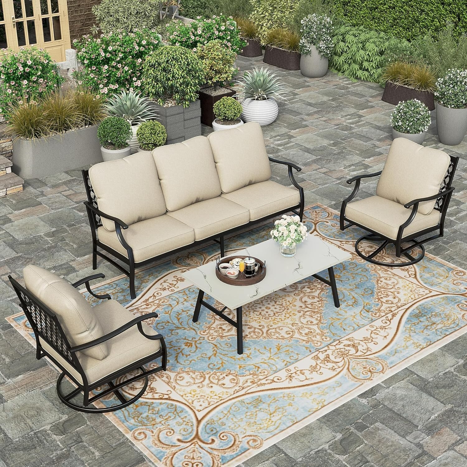 5 Seats Patio Furniture Set Outdoor Conversation Sets Sofa Chairs with Cushion