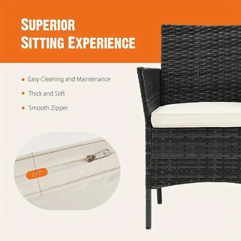 Outdoor Wicker Rattan Patio Chair Furniture pair & Small Side Coffee Table Glass