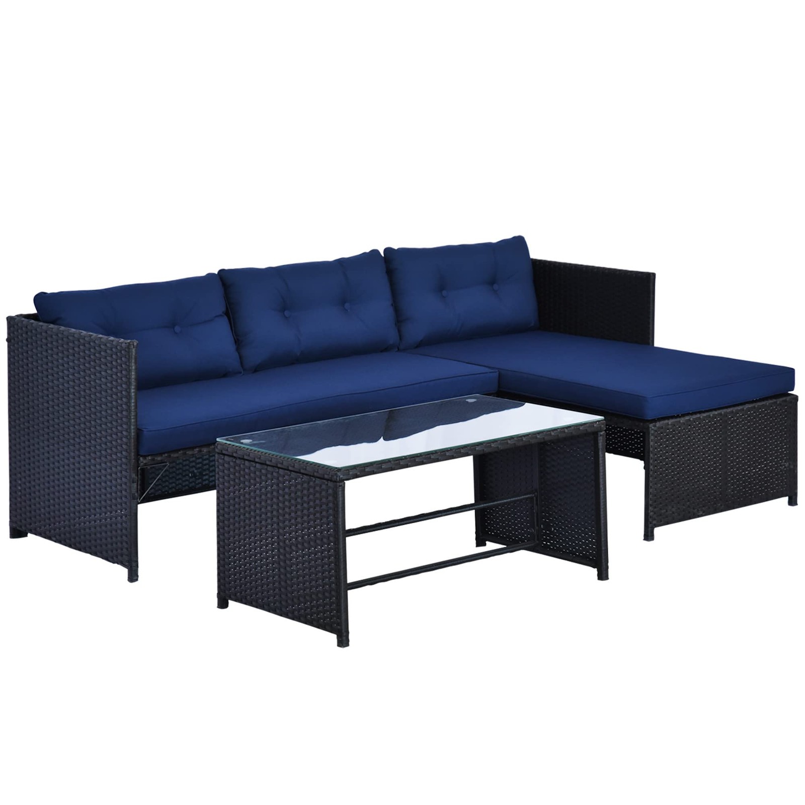 Outsunny 3 Piece Patio Furniture Set, Rattan Outdoor Sofa Set with Chaise New