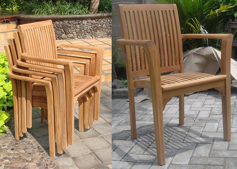 Lua 9pc Dining 94 Rectangle Table Arm Stacking Chair Set A-Grade Teak Outdoor NW
