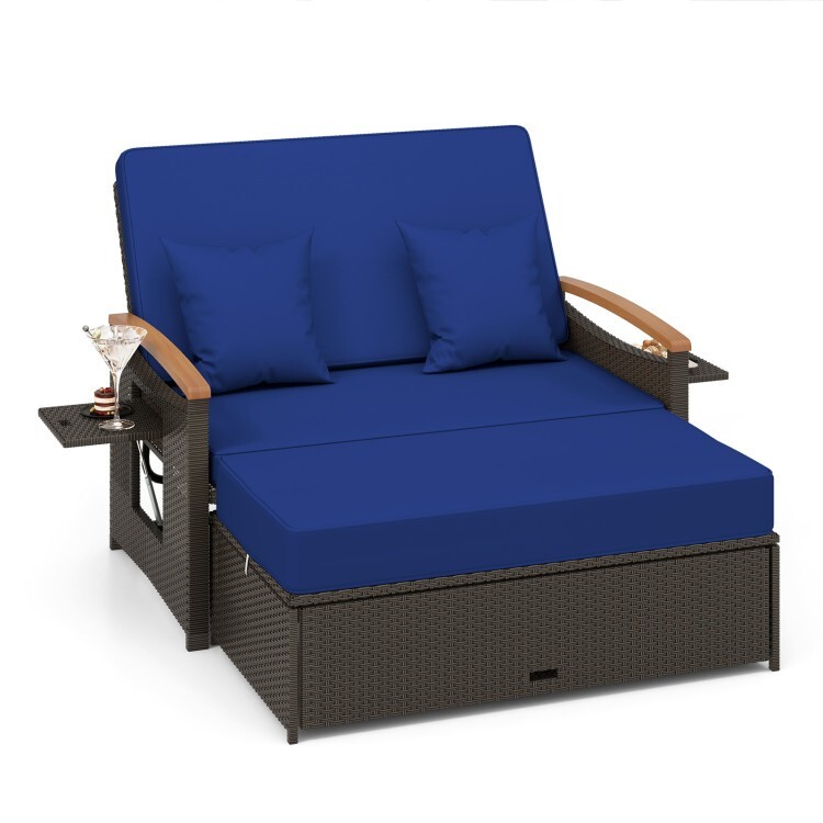 3-in-1 Outdoor Patio Round Daybed Rattan Wicker Loveseat Cushion Storage Ottoman