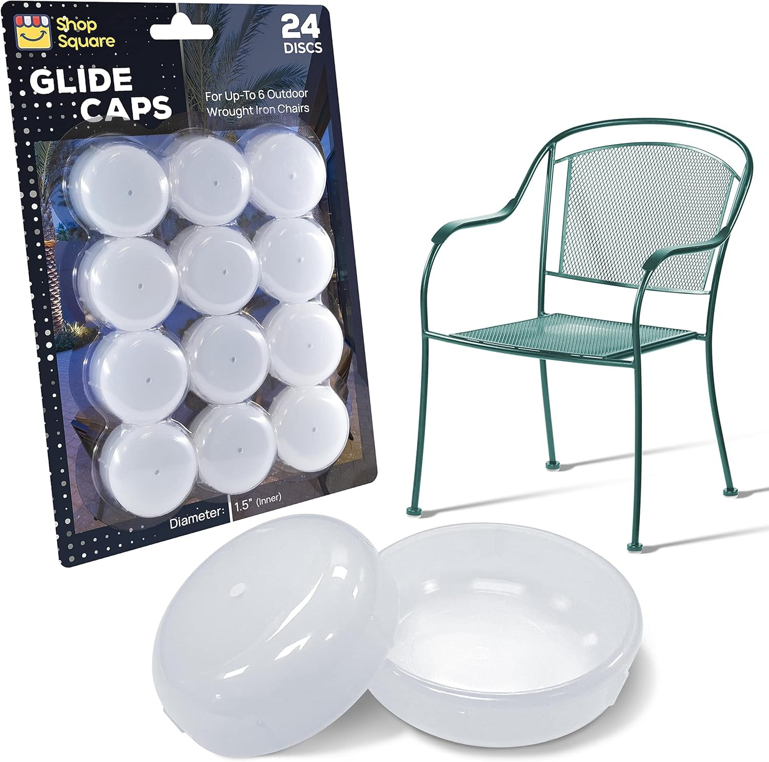 Wrought Iron Patio Furniture Feet Caps (24 Pack, White) – 1.5″ round Plastic Out