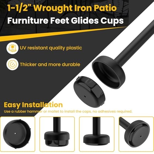 20 Pcs Wrought Iron Patio Furniture Feet Caps, 1-1/2″ Round Black, 20 Pcs