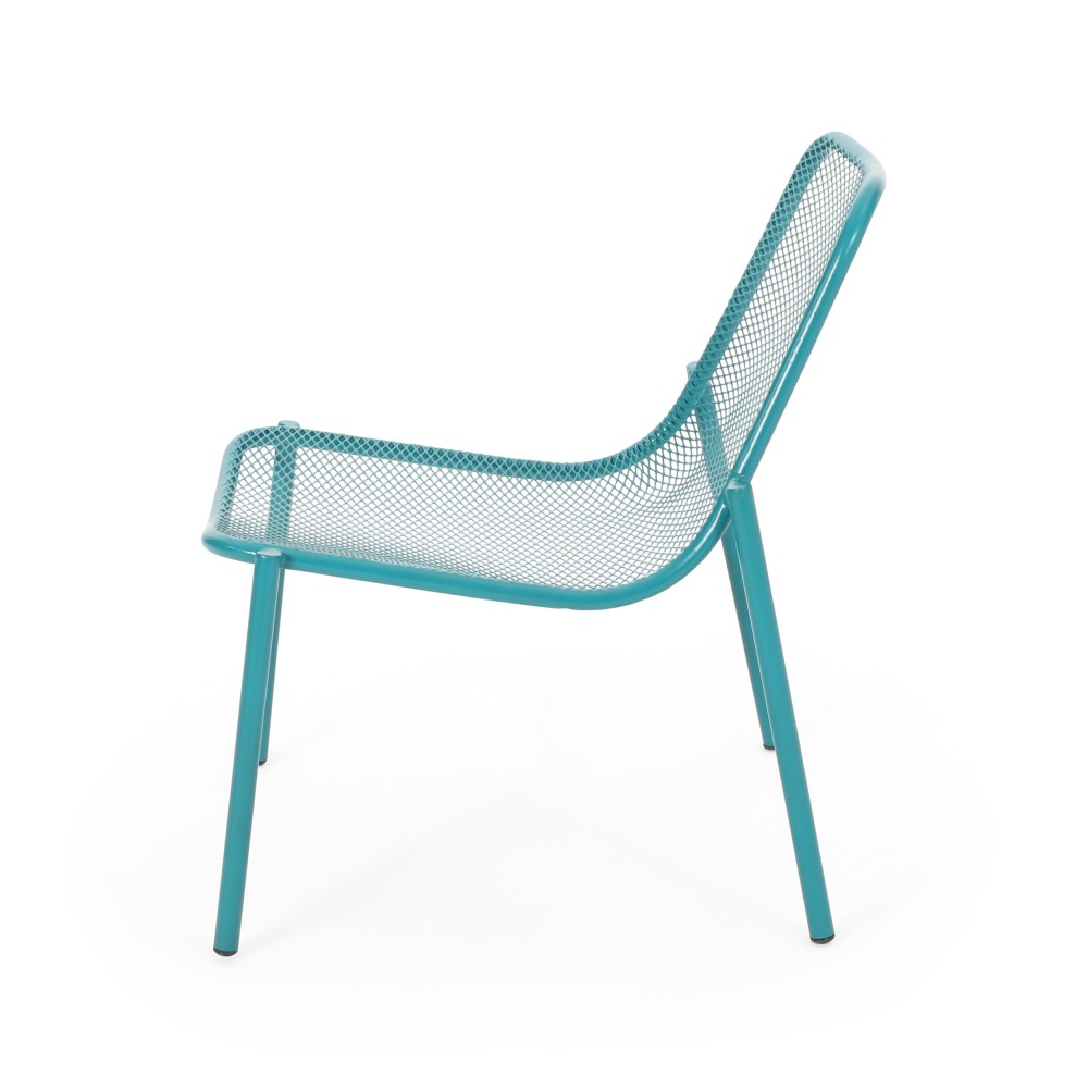 Set of 2 Teal Stackable Patio Chairs, Outdoor Mesh Seat & Powder-Coated Frame