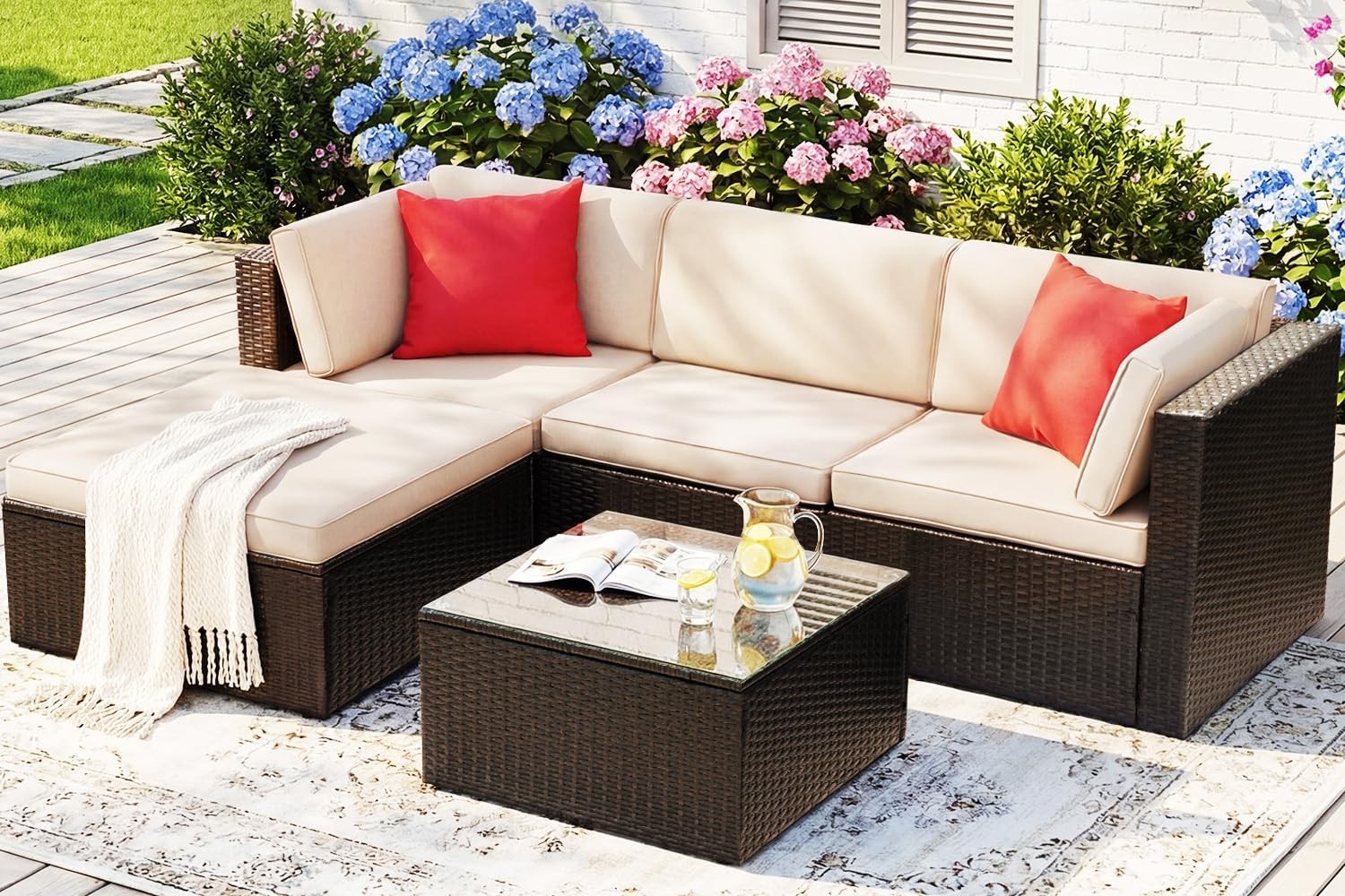 5 Pieces Patio Furniture Sets All Weather Outdoor Sectional Patio Sofa Manual