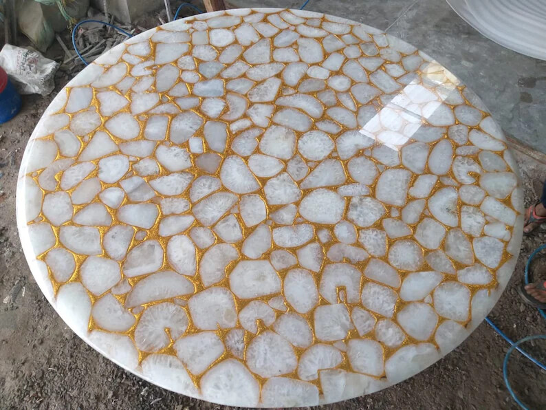 36″ Agate Table Top natural Stones Patio Garden Handmade Table