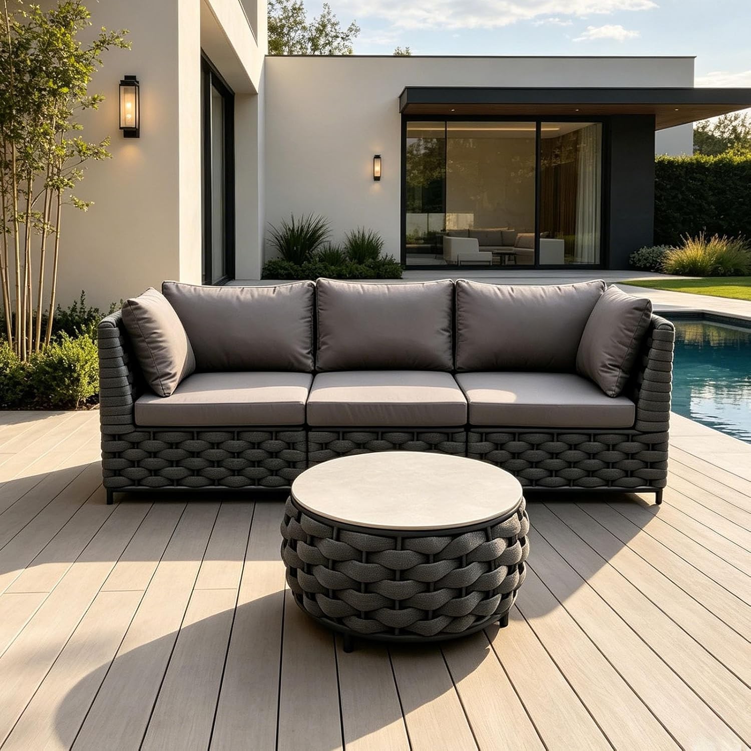 TWT 4-Piece All Weather Patio Furniture Set Outdoor Sectional Sofa Coffee Table