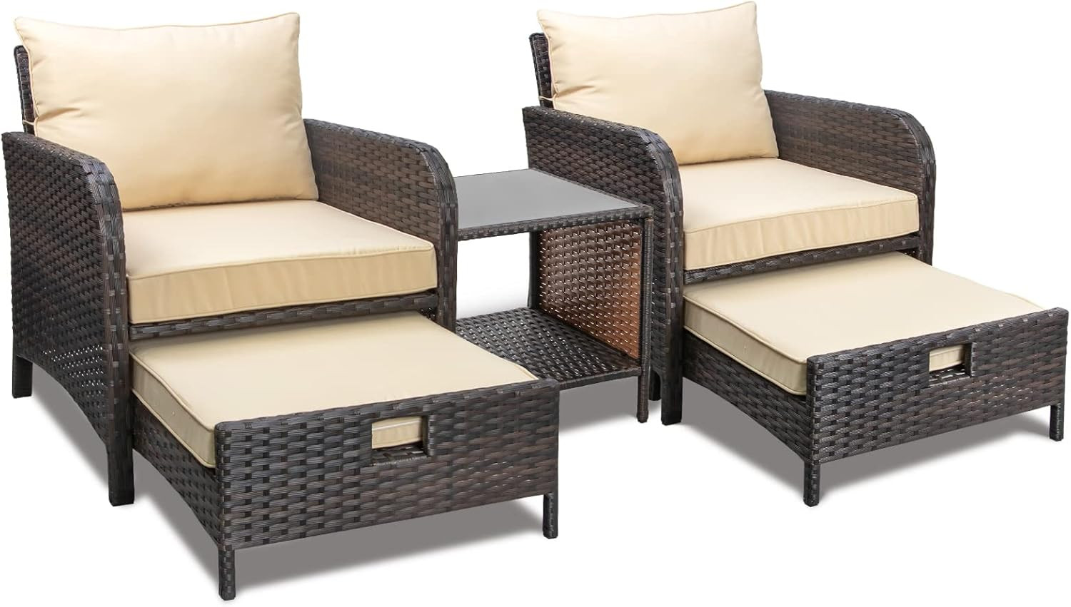 Balcony Furniture 5 Piece Patio Conversation Set, PE Wicker Rattan Outdoor Loung
