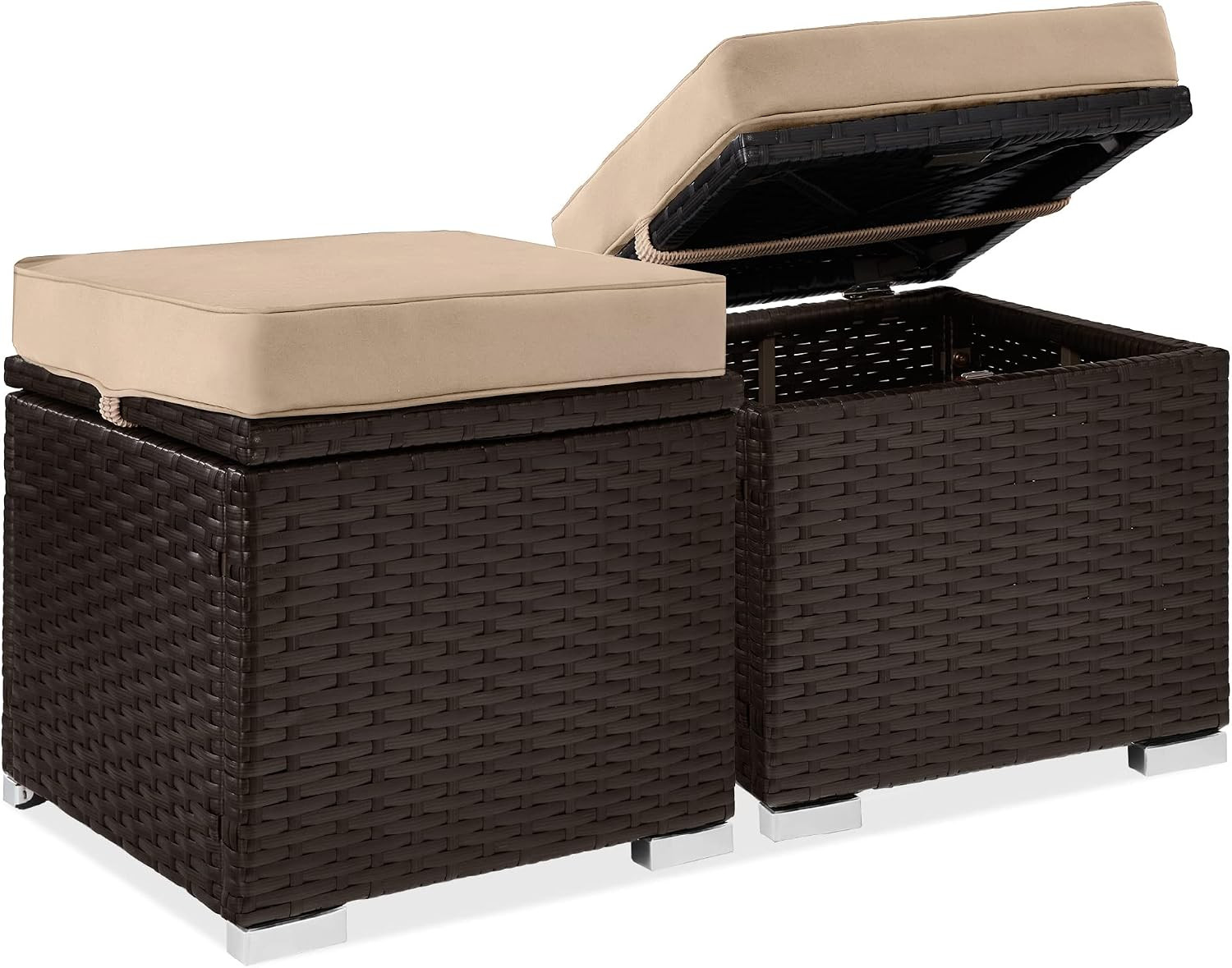 Best Choice Products Set of 2 Wicker Ottomans, Multipurpose Outdoor Furniture fo