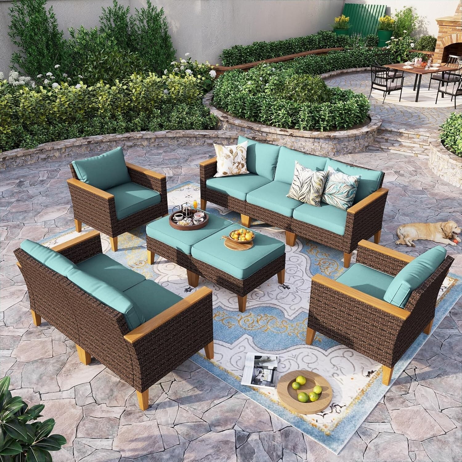 9 Pieces Outdoor Patio Furniture Sets Sectional Sofa Rattan Chair Wicker Set