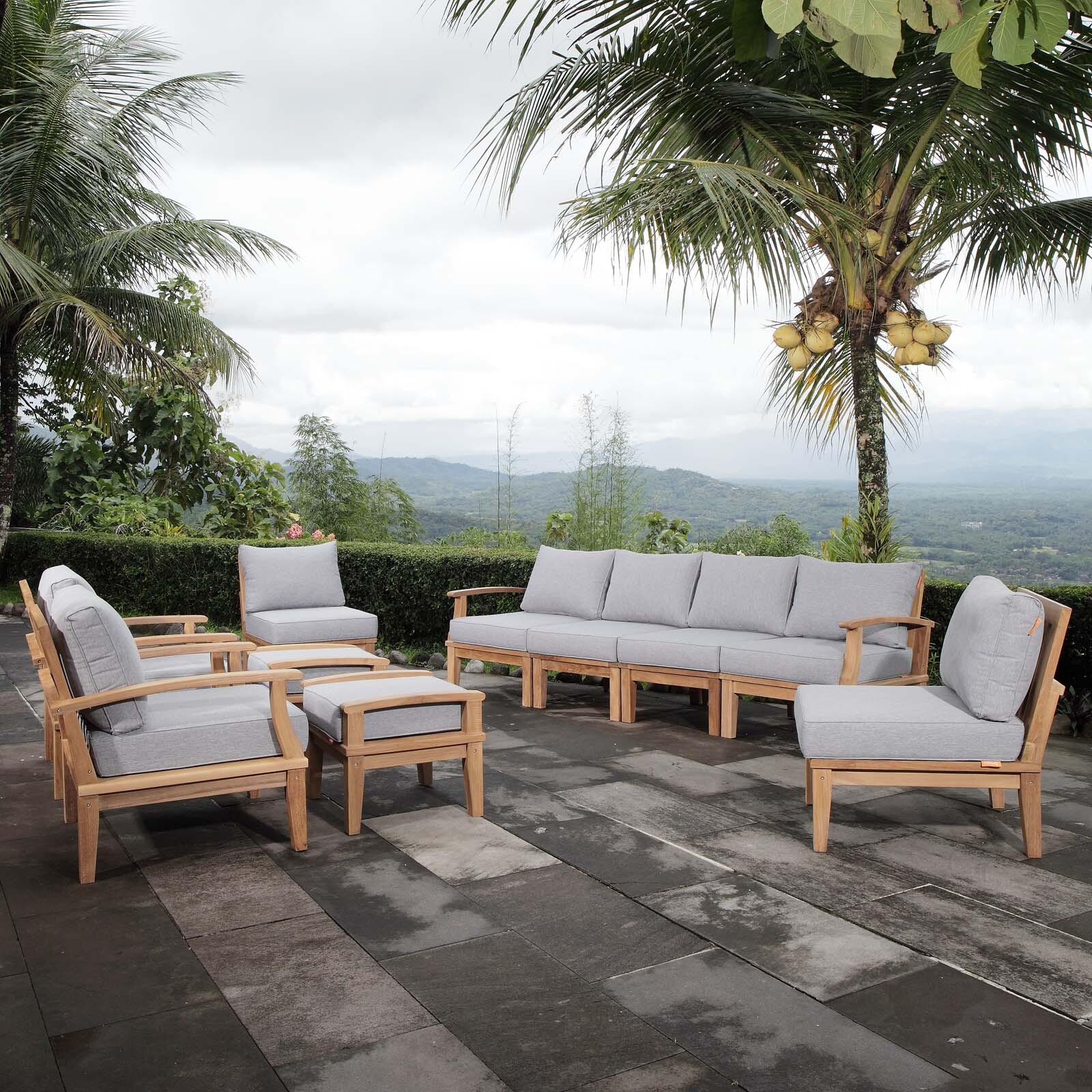 Marina10 Piece Outdoor Patio Teak Set in Natural Gray