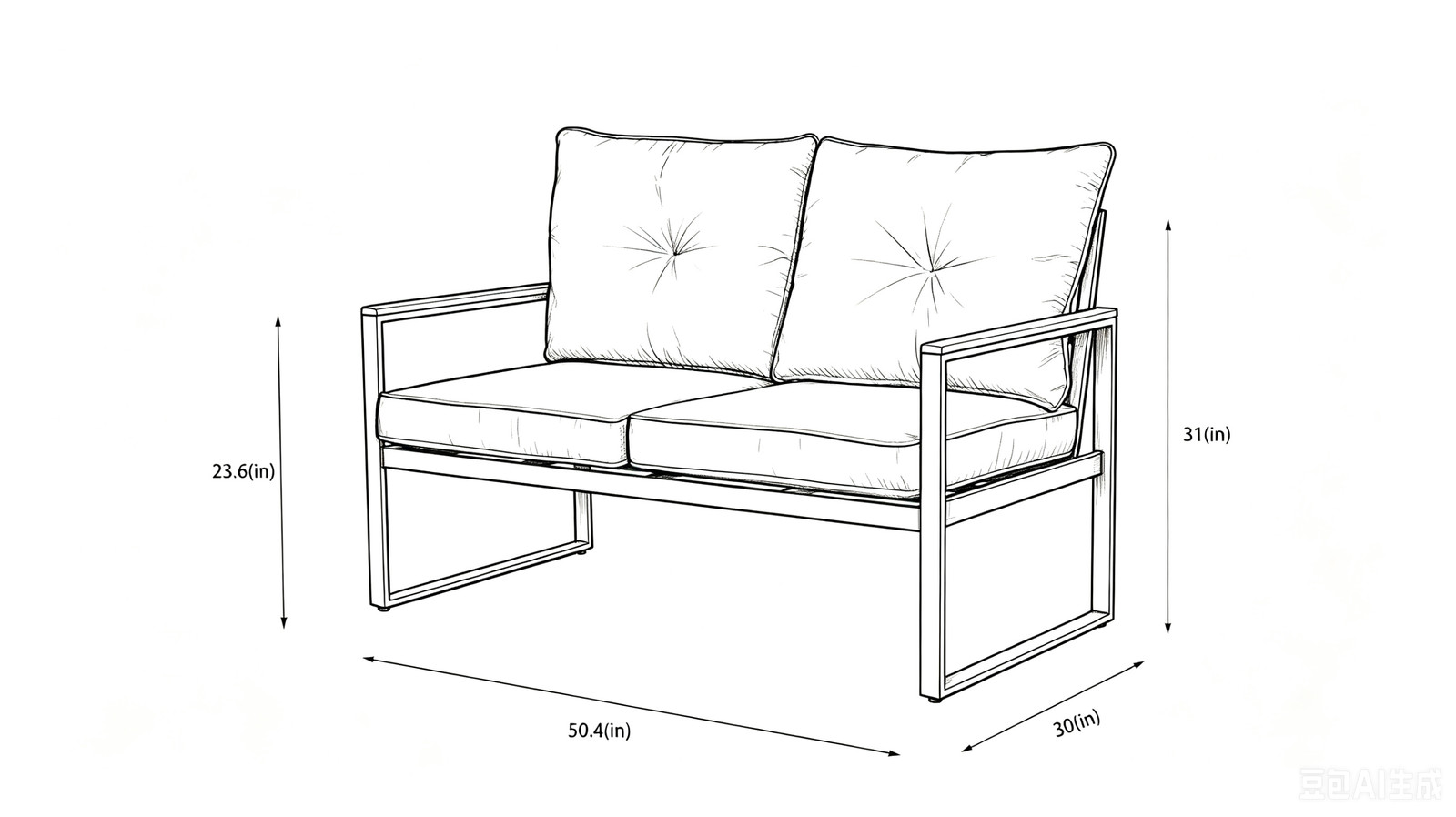Outdoor Patio Loveseat Sofa with Beige Cushion, All-Weather Steel Frame