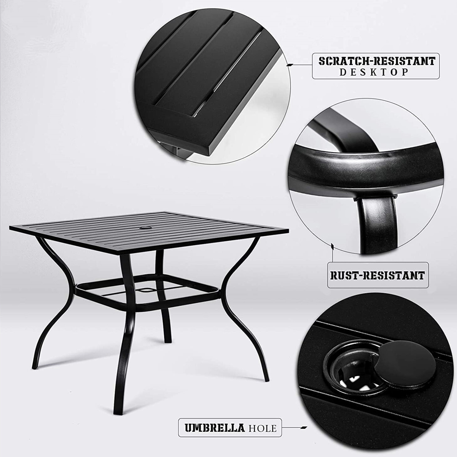 PHI VILLA Patio Furniture Set of 6 w/ Umbrella Swivel Chairs Outdoor Dining Set