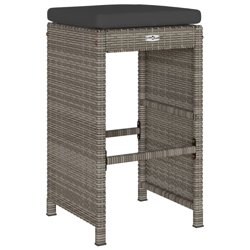 Garden Bar Stool Set of 2 Grey PE Rattan 15.7 x 15.7 x 29.9 in