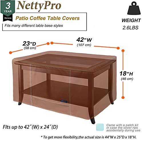 Outdoor Coffee Table Cover Rectangle 42 x 23 x 18 42″L x 23″W x 18″H Brown