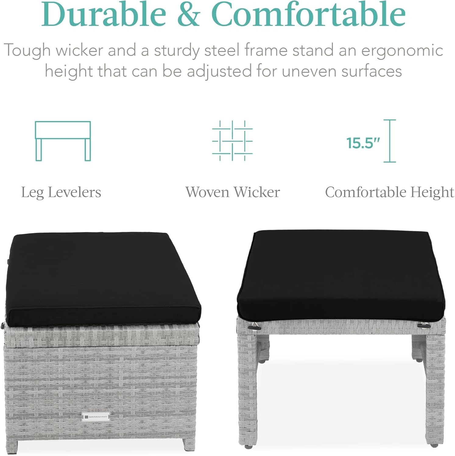 Set of 2 Elegant Wicker Ottomans for Outdoor Seating & Versatile Side Tables