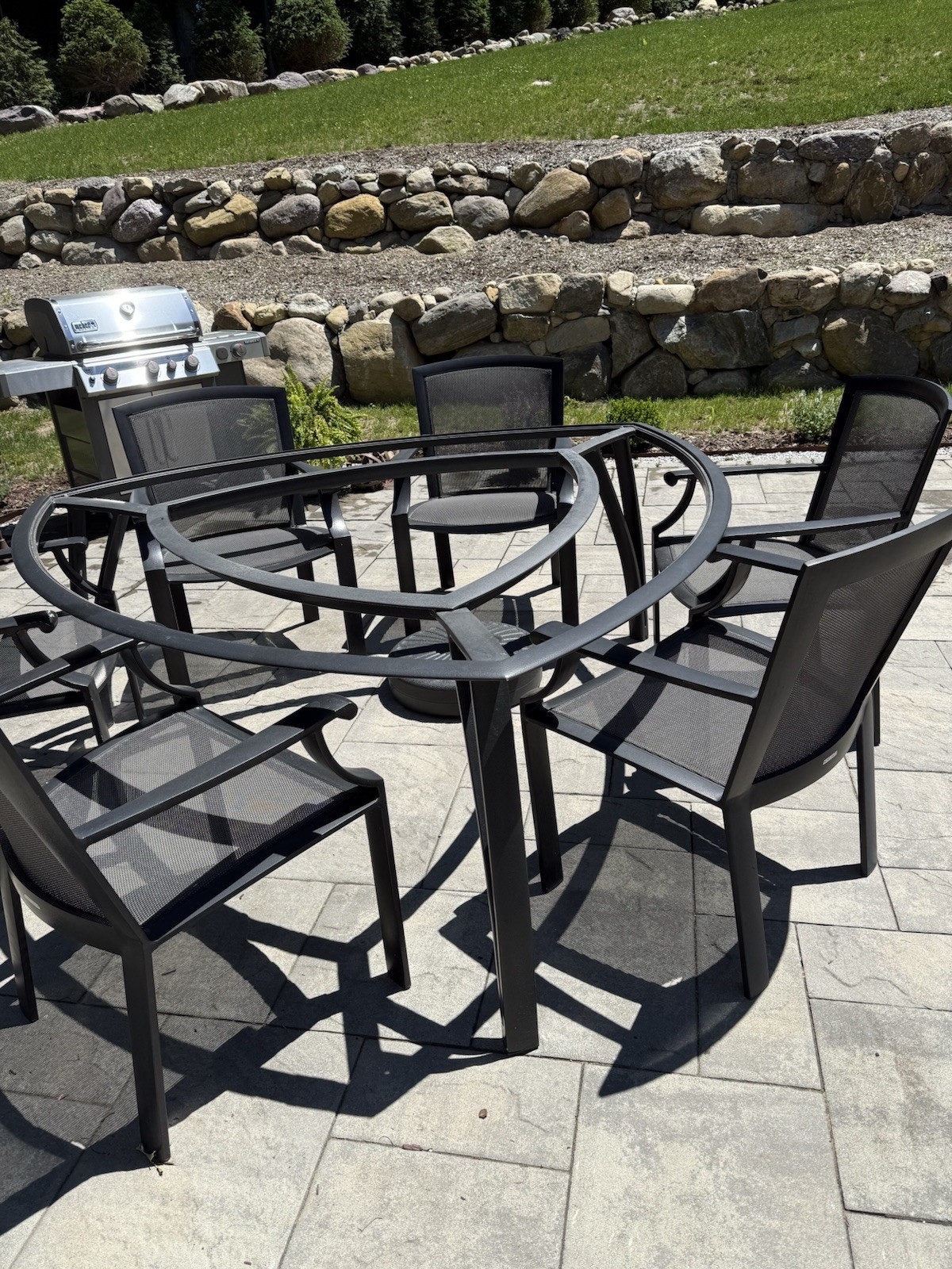 Rare brown Jordan Black Patio Dining Set Table & Chairs no glass included