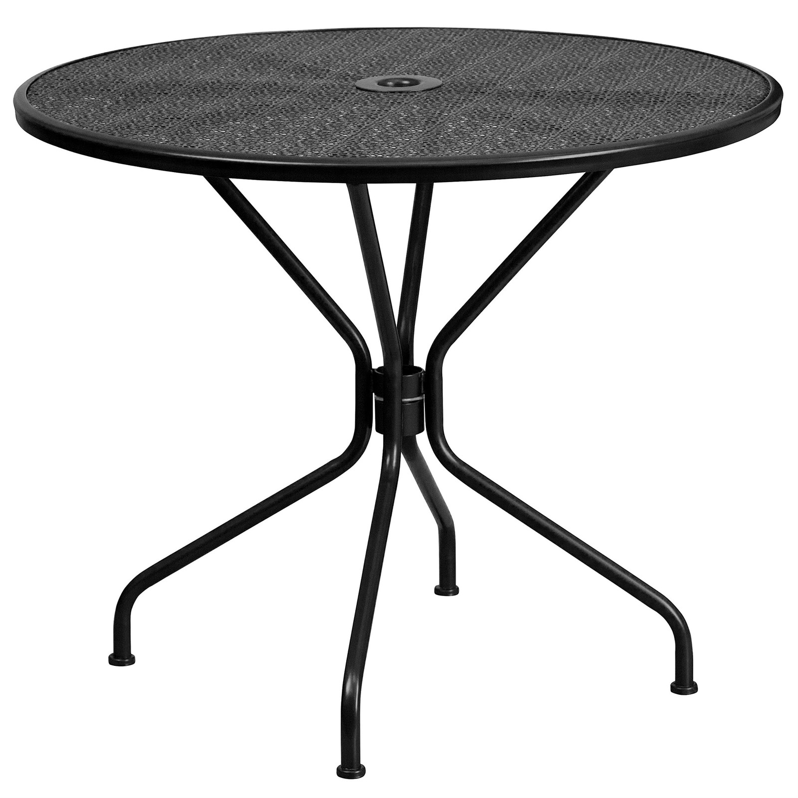 Flash Furniture 3 Piece 35″ Round Steel Flower Print Patio Dining Set in Black