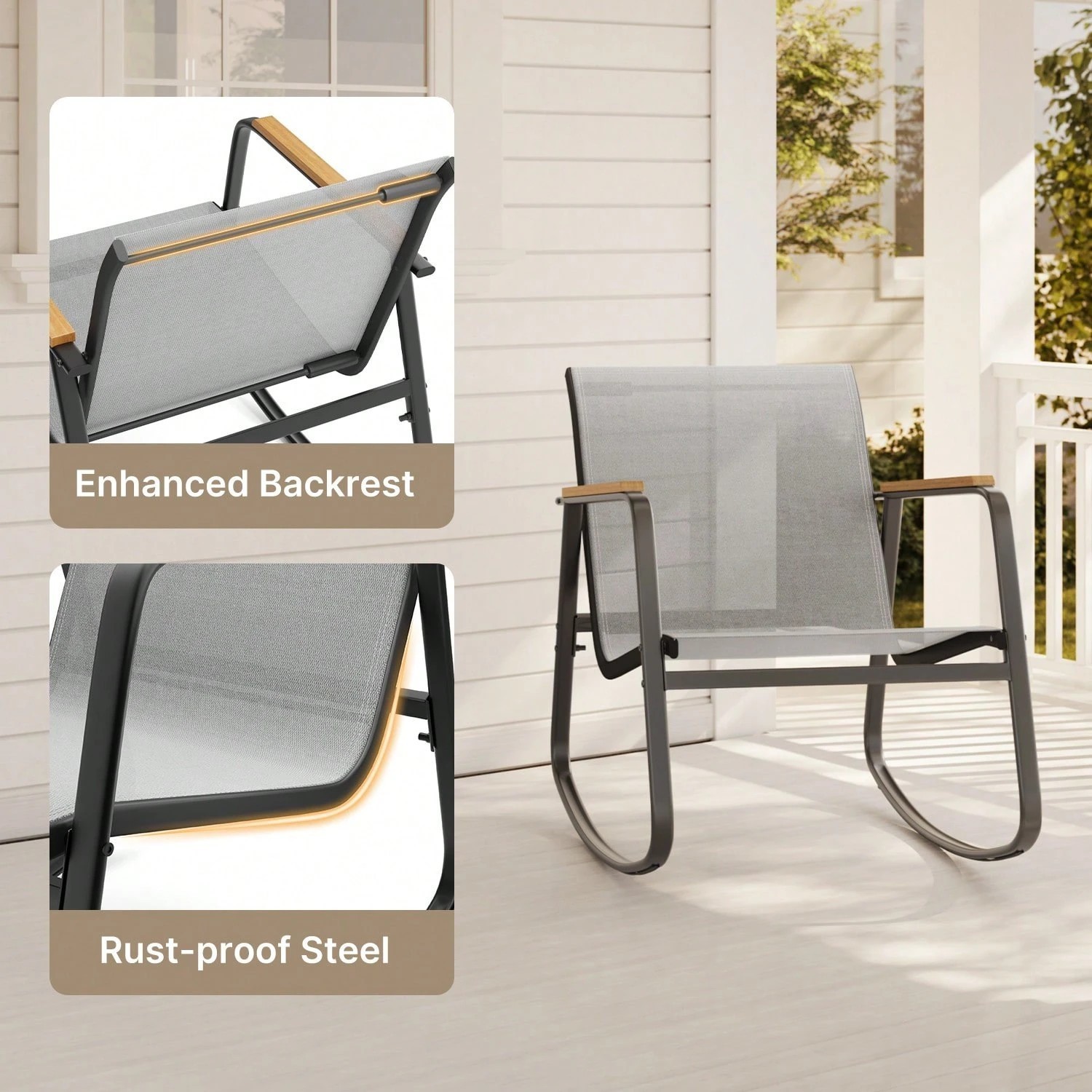 3-Piece Outdoor Bistro Set Rocking Chairs With Coffee Table Patio Furniture