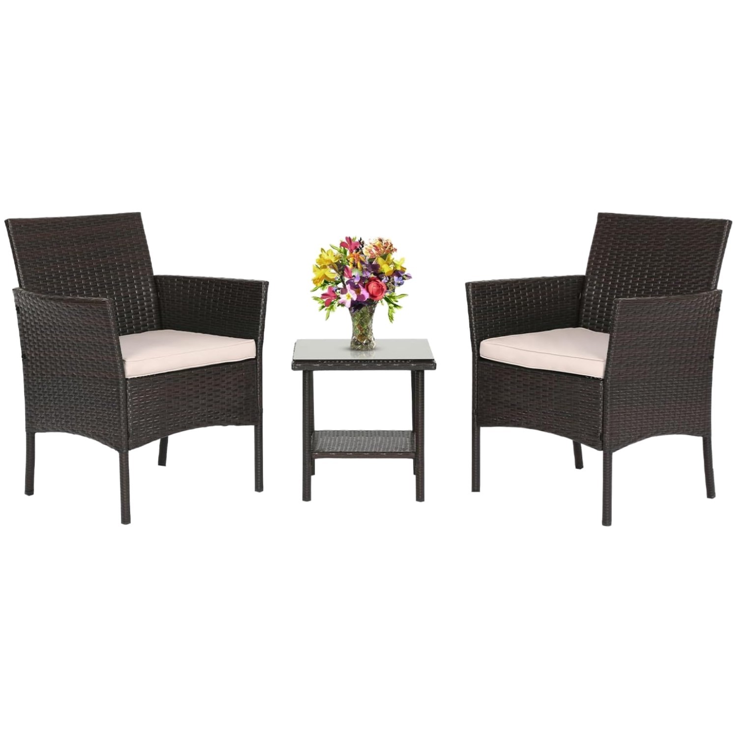 Stylish Patio Conversation Set, 3-Piece, Brown & Khaki